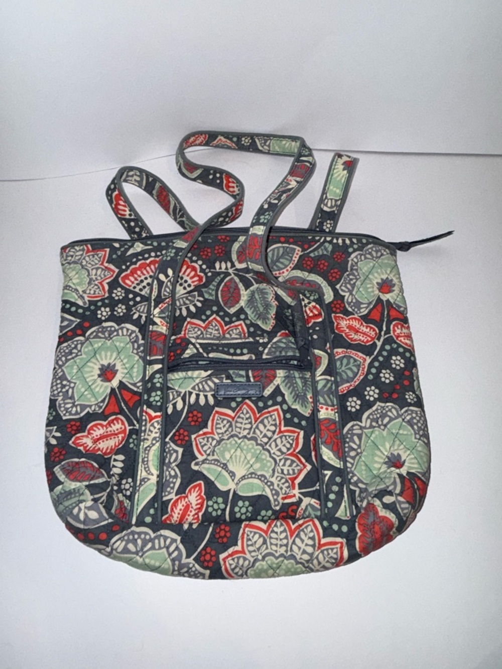 Vera Bradley Black Quilted Floral Tote with Red & Green Accents